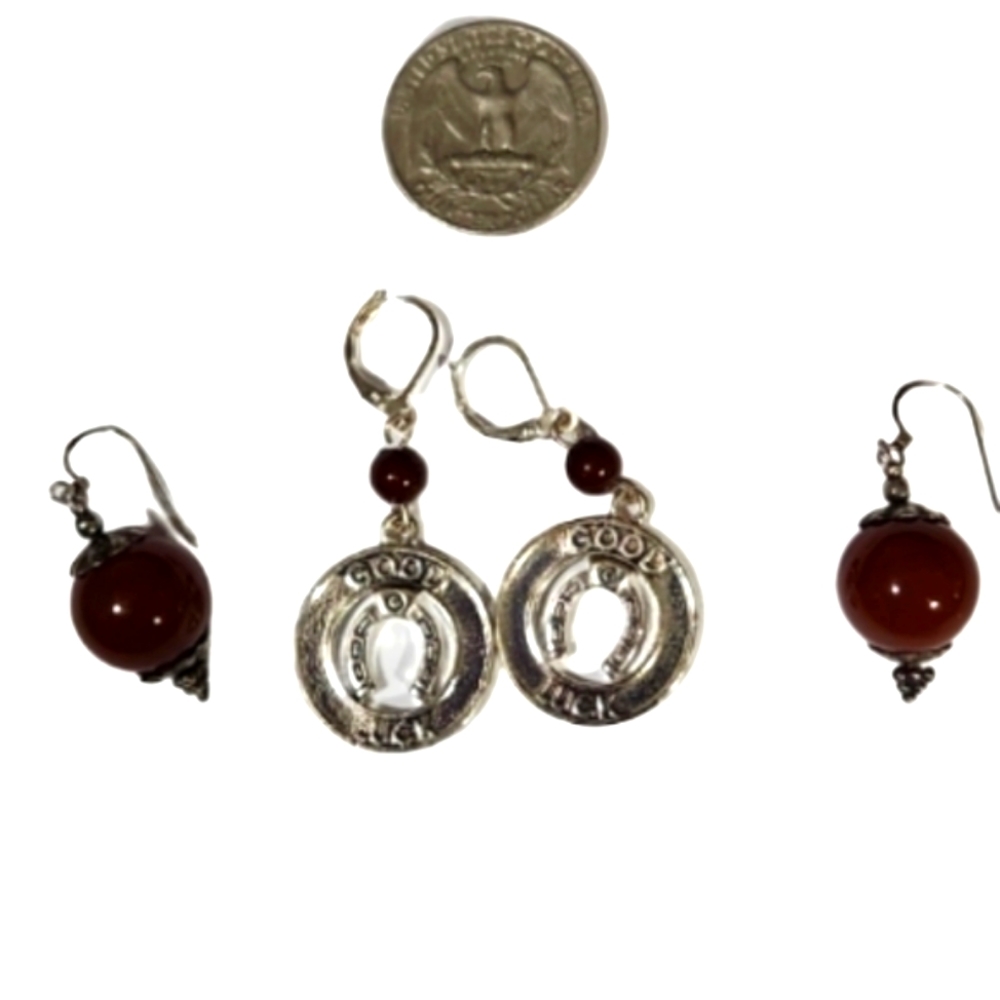Western horseshoe dangles vintage silvertoned briwn bead lot